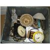 Image 1 : TOTE OF VINTAGE KITCHEN WARE AND CLOCKS
