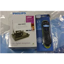 NEW OVERSTOCK PHILIPS HDTV PASSIVE DIGITAL ANTENNA AND 3 IN 1 REMOTE