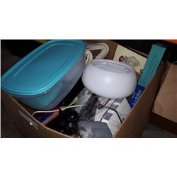LARGE BOX OF LOST PROPERTY ITEMS AND TUPPERWARE