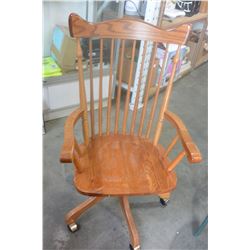 PINE ROLLING OFFICE ARM CHAIR