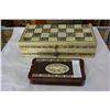 Image 1 : BONE CHESS BOARD W/ PORCELAIN PIECES AND CARVED CRIB BOARD