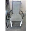 Image 2 : UPHOLSTERED ARMCHAIR WITH WHITE LEGS, BLACK ONE DRAWER NIGHTSTAND WITH POWER, CRACKED TOP