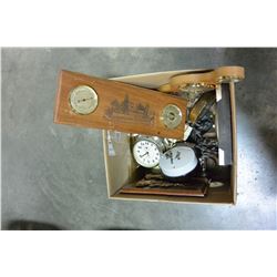 BOX OF BAROMETERS AND CLOCKS