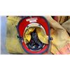 Image 2 : FIRE FIGHTER TURNOUT COAT AND PANTS - SIZE LARGE, AND HELMET
