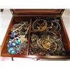 Image 2 : WOOD JEWELRY BOX WITH CONTENTS AND BLACK CASE OF BEADED JEWELRY AND CLEAR CASE OF BEADS AND JEWELRY 