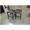 Image 1 : PAIR OF BLACK LEATHER AND METAL STOOLS
