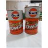 Image 1 : 2 OIL TINS, GULF MULTI GRADE 10W30, (1 LITRE CARDBOARD & 1.14 LITRE TIN) *SOME DENTS*