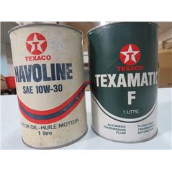 2 1 LITRE OIL TINS TEXACO TEXAMATIC F TIN, VALVOLINE 10W40 CARDBOARD