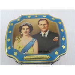Vintage tin - Queen Elizabeth, Prince Phillip, souvenir of St. Lawrence Seaway Opening, 1959