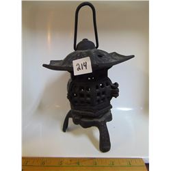 CAST IRON BLACK PAGODA CANDLE LANTERN 6.5"T, 5"W