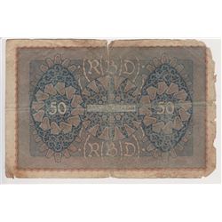 GERMAN INFLATION CURRENCY, 50 MARK ISSUED 1919, 100,000 MARKS ISSUED 1923