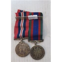 2 WWII MEDALS – CNDN SERVICE MEDAL, GEORGE VI, BRITISH EMPIRE, 1939-35 CNDN VOLUNTARY SERVICE, RIBBO