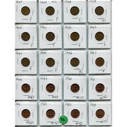 SHEET OF 20 CNDN PENNIES FROM 1947-1965