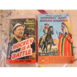 2 BOOKS, HOCKEY IS A BATTLE, COWBOY & INDIAN STORIES