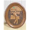 Image 1 : CARVED WOODEN GOLF PICTURE, KIM MURRAY OVAL 16.5X20