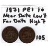 Image 2 : 1871 P.E.I. LARGE CENTS TWO DIFFERENT VARIETIES