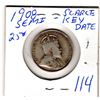 Image 2 : 1908 25 CENTS SCARCE SEMI-KEY DATE LOW MINTAGE