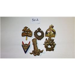 LOT OF 6 CAP BADGES, (US, CANADA, BRITISH)
