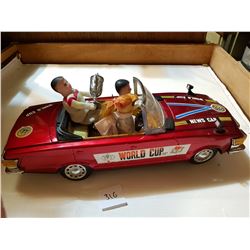 OLD LARGE SIZE TIN MECHANICAL WORLD CUP CAR 16.5"