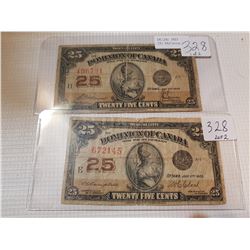 TWO 1923 25 CENT SHINPLASTERS, *TWO DIFFERENT SIGNATURES*