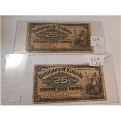 TWO 1900 25 CENT SHINPLASTERS,* TWO DIFFERENT SIGNATURES*