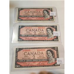 1954 $2 BANK NOTE, (3 DIFFERENT SIGNATURES)