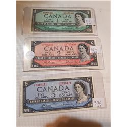 1954 BILL SET $1, $2, $5 - (2 AU AND 1 UNC)
