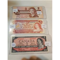 $2 BILLS, *ALL DIFFERENT DATES* (3 UNCIRCULATED)