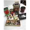 Image 1 : LOT OF COLLECTIBLES, TINS, PAINTER WOODEN EGGS, IRON, ETC.