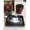 Image 3 : LOT OF COLLECTIBLES, TINS, PAINTER WOODEN EGGS, IRON, ETC.