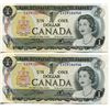 Image 3 : 5 CNDN $1 BANK NOTES 1973 CONSECUTIVE 3 LETTER SERIAL NUMBERS, UNCIRCULATED CROWE/BOVEY