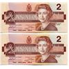 Image 6 : 10 CNDN $2 BANK NOTES 1986 CONSECUTIVE THREE LETTER SERIAL NUMBERS THIESSIN/CROWER, UNCIRCULATED