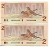 Image 7 : 10 CNDN $2 BANK NOTES 1986 CONSECUTIVE THREE LETTER SERIAL NUMBERS THIESSIN/CROWER, UNCIRCULATED