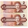 Image 8 : 10 CNDN $2 BANK NOTES 1986 CONSECUTIVE THREE LETTER SERIAL NUMBERS THIESSIN/CROWER, UNCIRCULATED