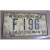 Image 2 : 3 SASK LICENSE PLATES, 2 - 1951  & 1 - 1959