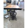Image 2 : TABLE, 1" OAK TOP, SEWING MACHINE BASE W/CAST IRON LEGS