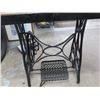 Image 5 : TABLE, 1" OAK TOP, SEWING MACHINE BASE W/CAST IRON LEGS