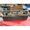 Image 1 : WOODEN TOOL BOX, 26X9", W/PLANER, SAW, NO 3 SHOE LASS, ETC