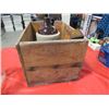 Image 3 : WOOD BOX W/*CRACKED* 1 GAL JUG, SHOE BRUSHES, WOOD PENCIL BOX