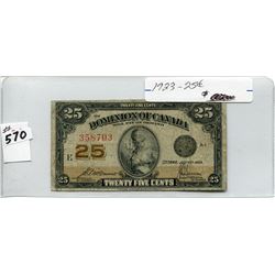 1923 CNDN 25 CENT SHINPLASTER NOTE