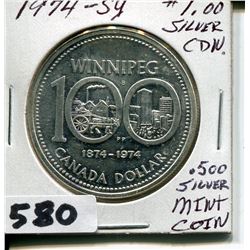 1974 CNDN .500 SILVER WINNIPEG CENTENNIAL MINT COIN