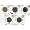 Image 1 : 5 CNDN SILVER QUARTER 1918, 42, 65, 67, 67