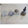 Image 1 : 3 INK WELLS 2 W/LIDS, 1 INK BOTTLE, HIGGENS AMERICAN INDIAN INK