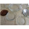 Image 5 : LOT OF PYREX & GLASS, LIDS, PLATES, ETC & JEWELLERY BOX, *NO LID*