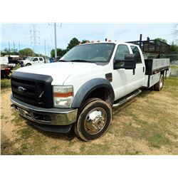 2008 FORD F450 FLATBED TRUCK, VIN/SN:1FDXW46R48EC89338 - CREW CAB, POWER STROKE DIESEL ENGINE, A/T, 
