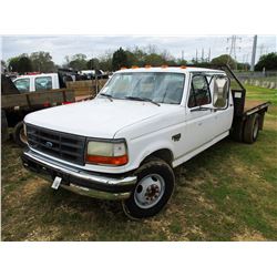 FORD F350 FLATBED TRUCK, VIN/SN:1FDJW35F7SEA4458 - CREW CAB, POWER STROKE DIESEL ENGINE, A/T, 9' FLA