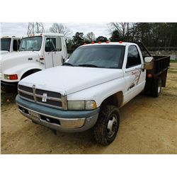 1998 DODGE RAM 3500 FLATBED TRUCK, VIN/SN:3B6MC3666WM255784 - CUMMINS TURBO DIESEL ENGINE, A/T, 10' 