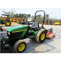 JOHN DEERE 4100 FARM TRACTOR, VIN/SN:213542 - MFWD, ROLL BAR, BUSH HOG SQ480 4' ROTARY CUTTER, METER