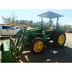 JOHN DEERE 5055E FARM TRACTOR, VIN/SN:007398 - MFWD, 1 REMOTE, 553 FRONT LOADER, COUPLER & FORKS, CA