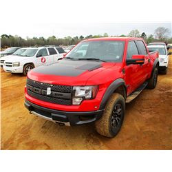 2012 FORD RAPTOR PICKUP, VIN/SN:1FTFMP66CF32B21252 - 4X4, CREW CAB, V8 GAS ENGINE, A/T, METER READIN